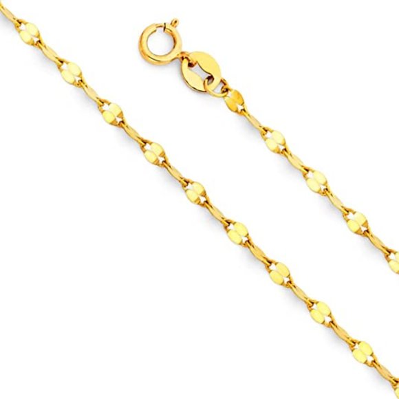 14k Gold Solid 2mm Twisted Mirror Chain 16" or 18"